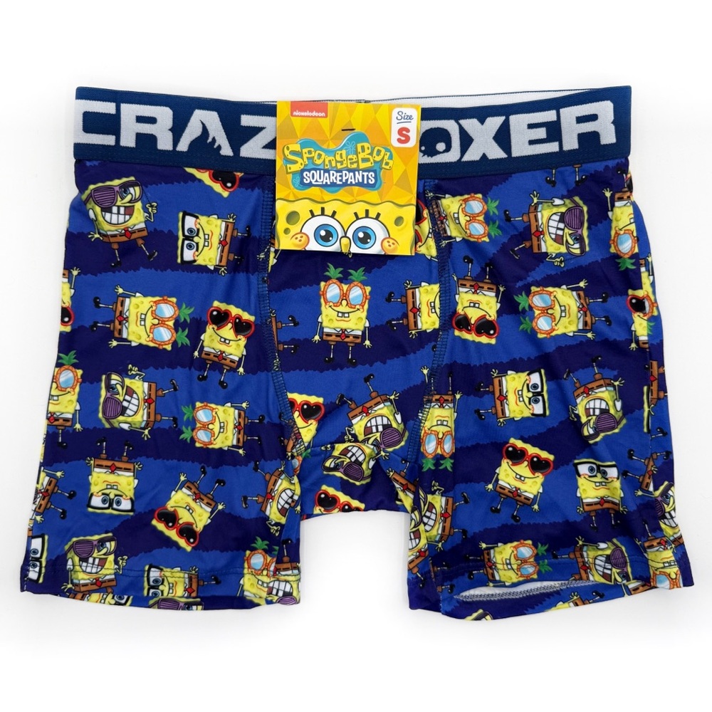 SpongeBob SquarePants Crazy Boxer Briefs Mens Small Underwear Blue Y2K Fun Gift
